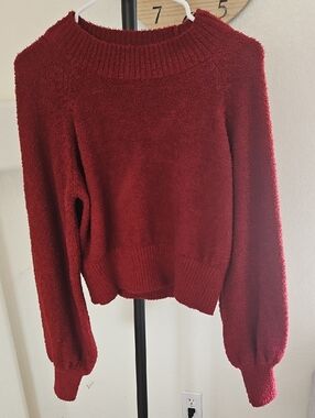 Womens Fuzzy Pink Lily Deep Red Sweater